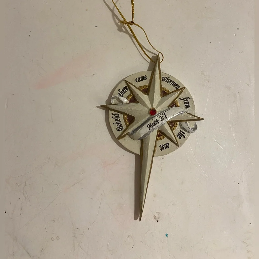 Gold and White Holiday Compass Ornament (F)